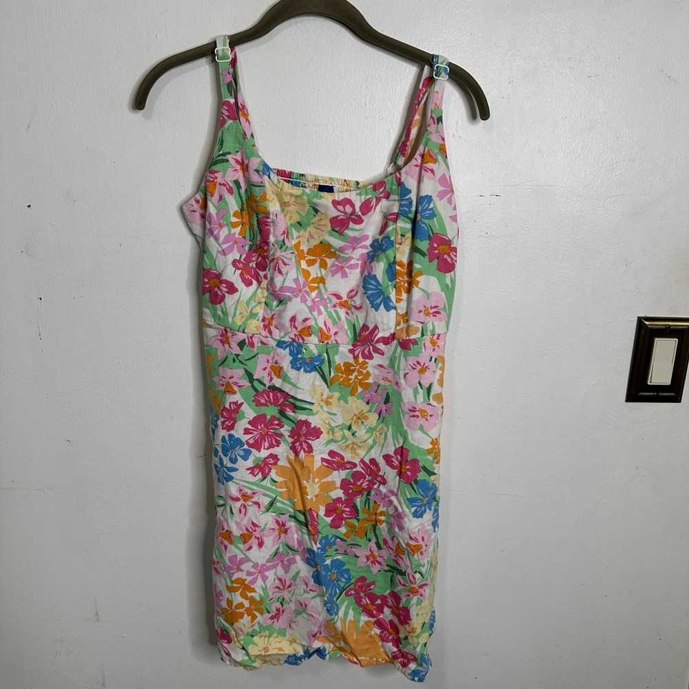 Womens Floral Linen Blend Mini Dress Multicolor Smocked Back Size‎ M Travel